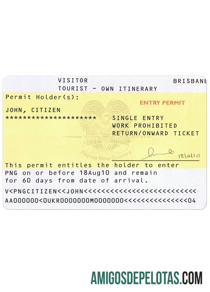 Visto para PAPUA NOVA GUINÉ exemplo real